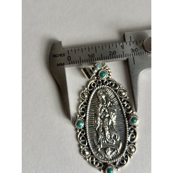 Turquoise Sterling Silver 925 Our Lady of Guadalupe Pendant - Picture 5 of 16